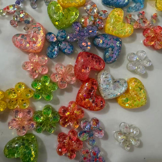 Shiny Acrylic Heart & Flower Charms for Hair Clips DIY Craft Accessories