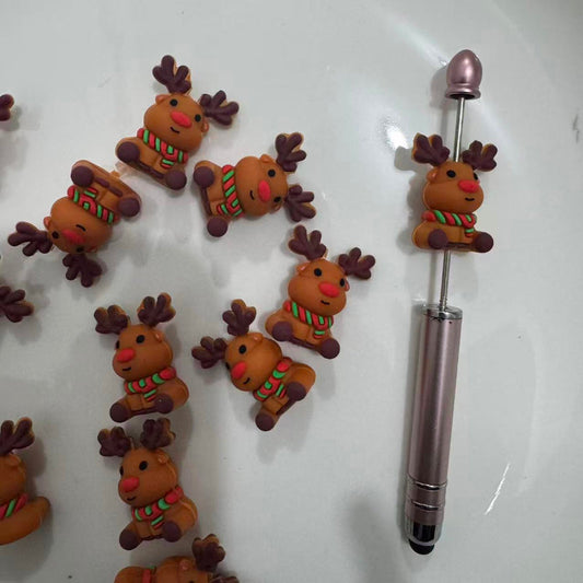 Christmas Reindeer Silicone Focal Beads – Cute 3D Elk for DIY Crafts（b-1）
