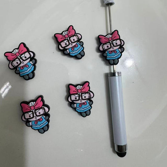 cute bow girl silicone beads with glasses for pen making