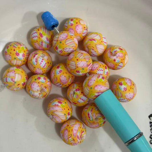 16mm silicone beads with printed easter egg for pen making jewelry DIY crafts 