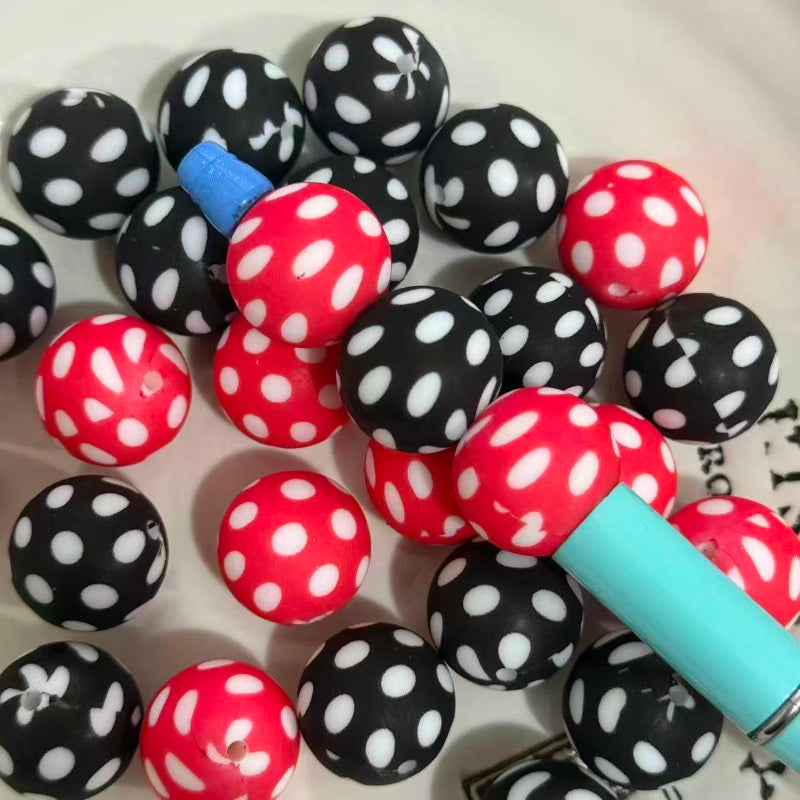 20mm silicone beads with printed polka dots for pen making jewelry DIY crafts round soft beads