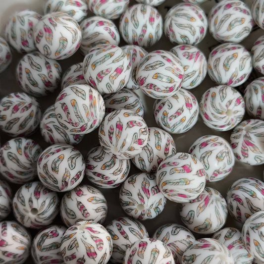 16mm feather printed silicone beads for DIY pen making craft supplies