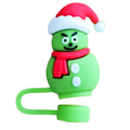 Cute Green Snowman with Christmas Hat Food Grade Cup Tumbler Silicone Straw Topper