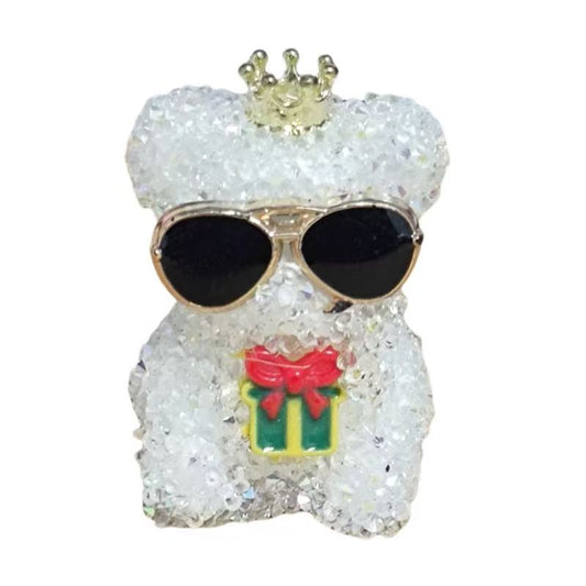 Christmas glitter white bear sugar bead with crown sunglasses for beadable pen