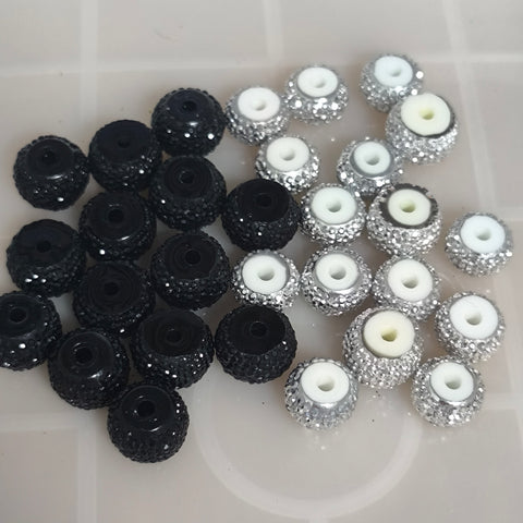 Silver & Black Rhinestone Wheel Acrylic Beads, 12*7 mm for beadable pen