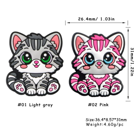 Gray And Pink Cat Silicone Focal Beads For Pen Making