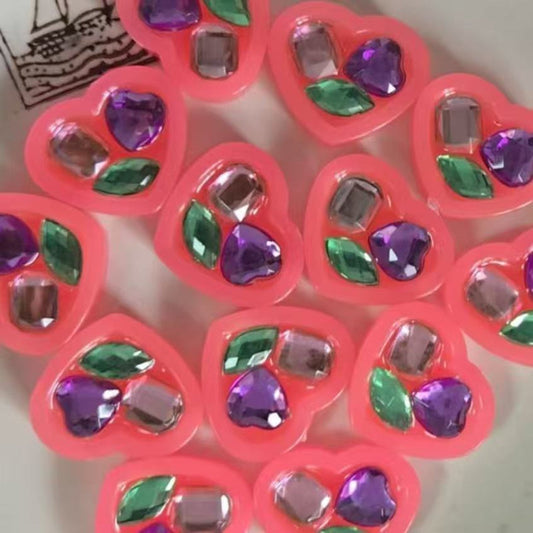 Pink Heart With Diamonds Aryclic Charms for Hair Clips DIY Craft Accessories